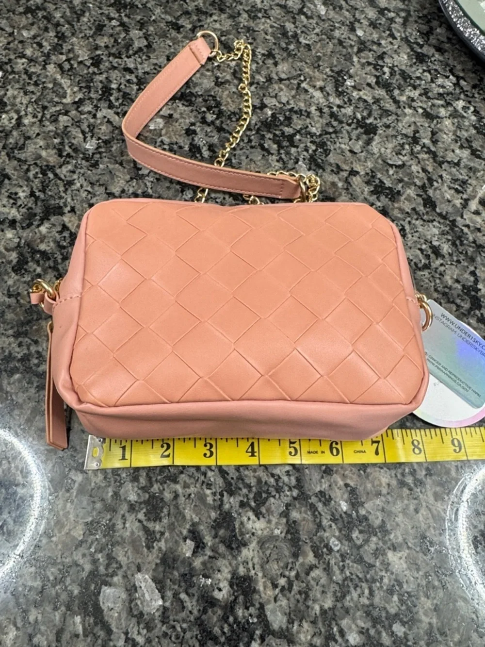 Under One Sky Pink basket weave Woven Crossbody with Gold Chain NWT